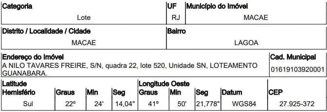 Oferta com diferencial — Terreno no Lagoa, Macae - RJ, Nº 00, 469m² | Venda Online